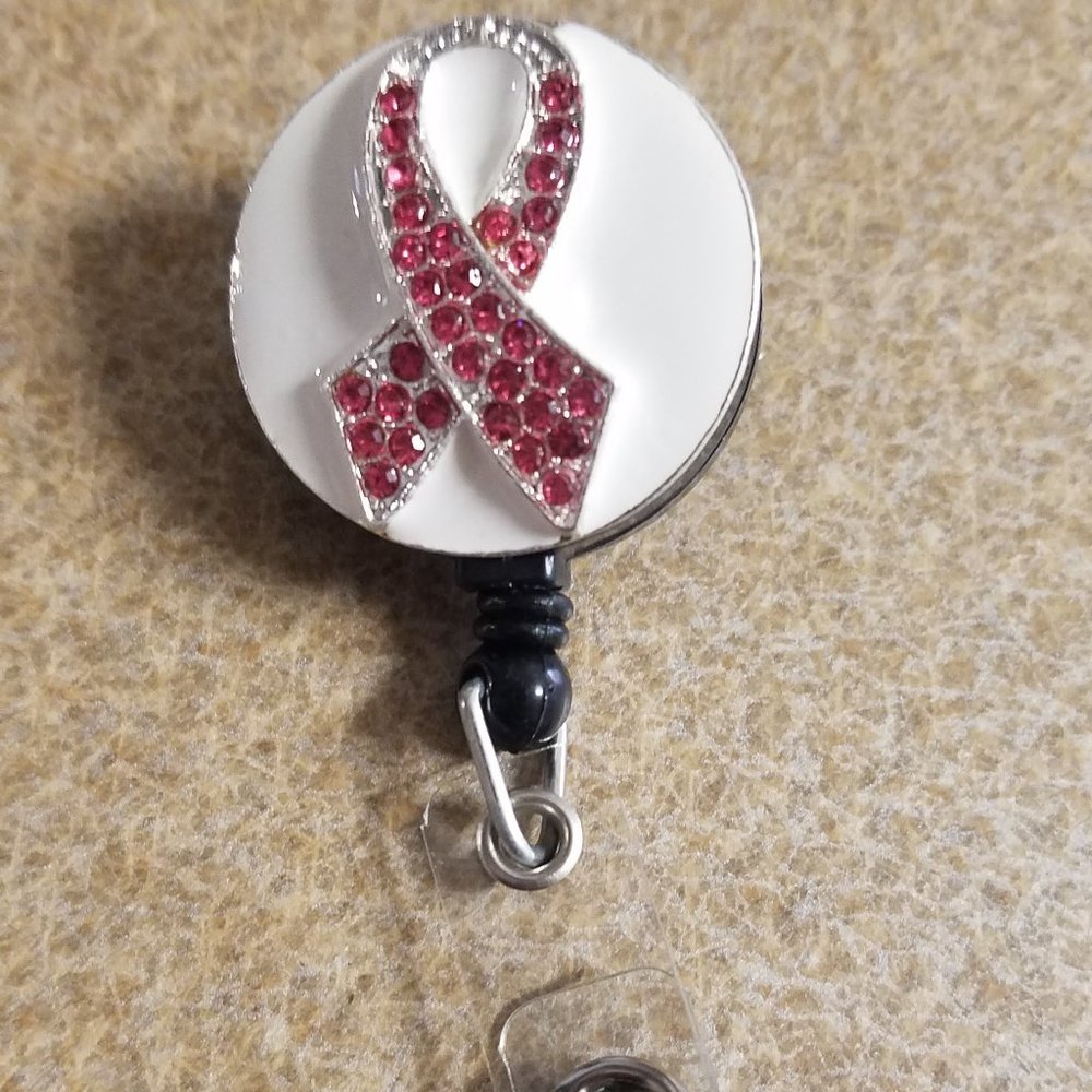 Brand New Name Badge Reel/Badge Holder with Breast Cancer Awareness Ribbon